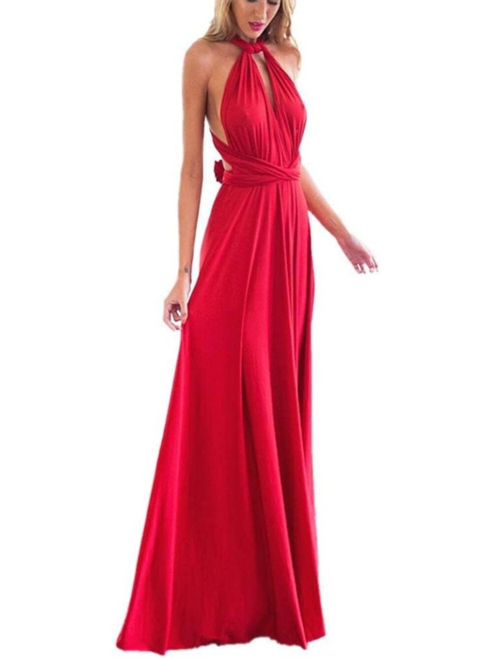 Versatile Hi-Low Evening Dress | Convertible Halter Maxi Gown for Weddings